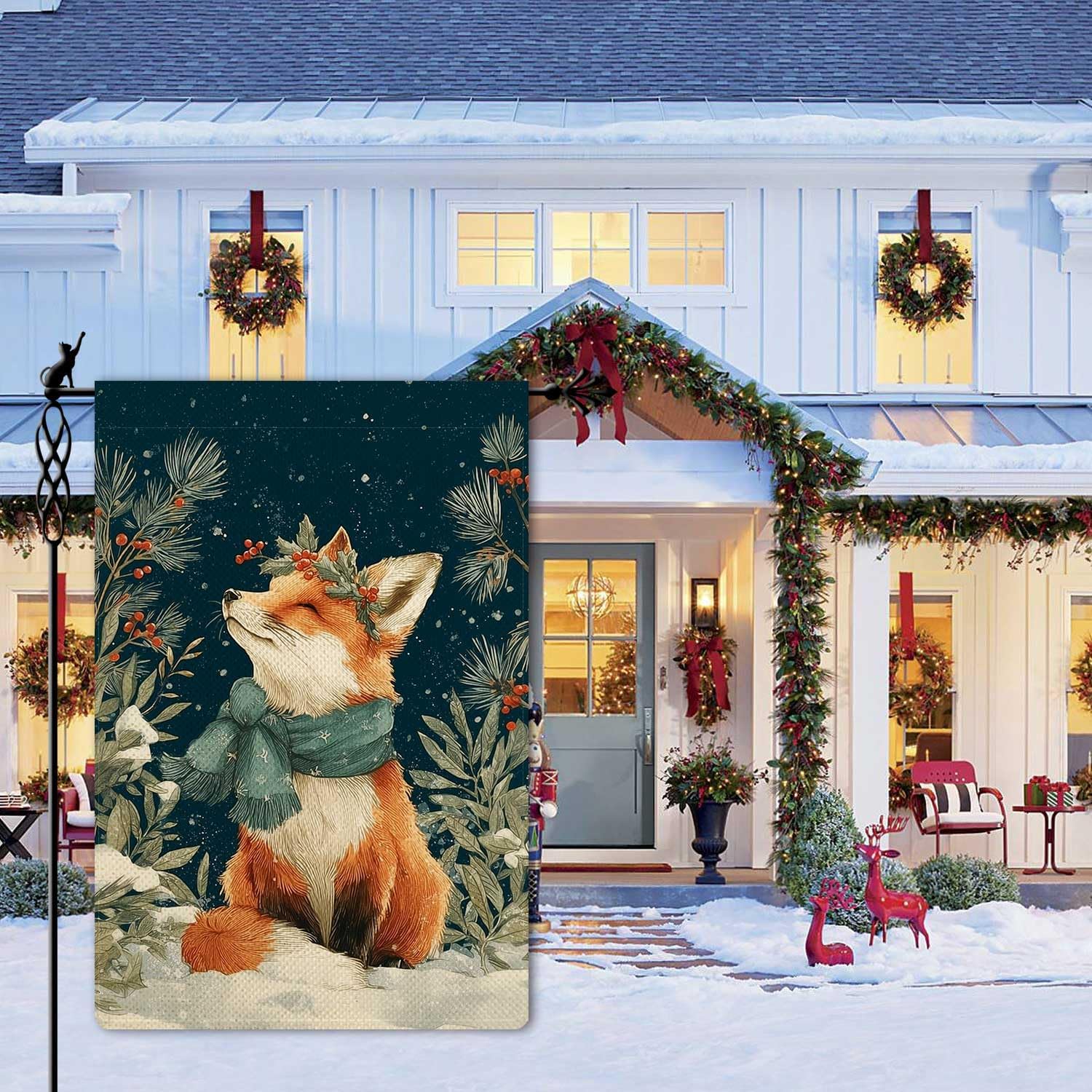 Welcome Winter Garden Flag Cute Fox Garden Flag Vertical Double Sided Rustic Farmland Burlap Yard Lawn Outdoor Decor 12.5x18" - Image 2