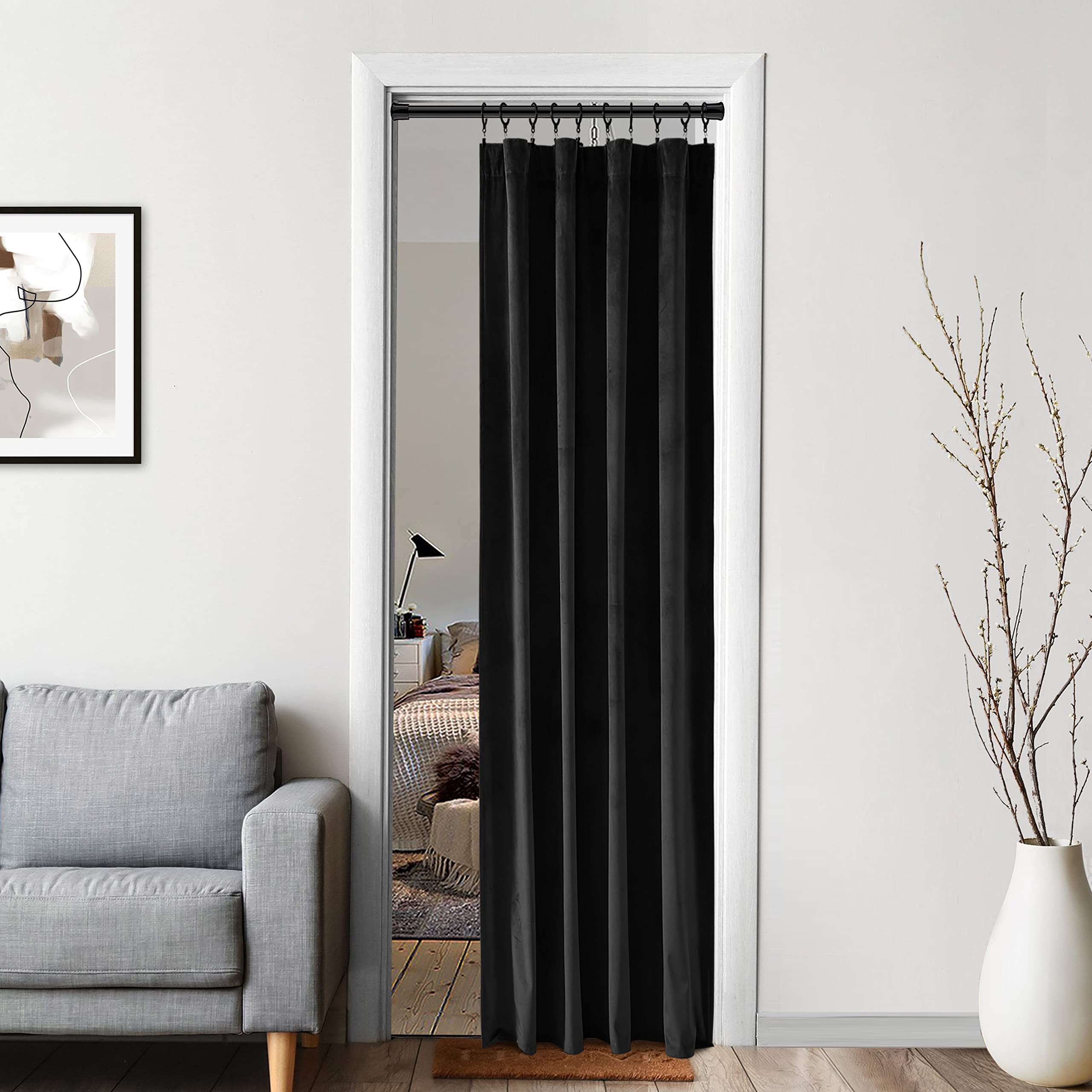 XTMYI Velvet Blackout Door Curtain Panels for Bedroom,Thermal Insulated Winter Warm Back Tab Rod Pocket Black Out Cover Doorway Curtains Privacy/Window Drapes,80 Inch Length - Image 4