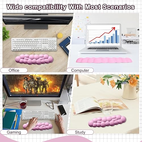 Miniatura 6 de Leolee Reposamuñecas para teclado Cloud, reposamuñecas de nube rosa con superficie de cuero, base antideslizante, reposamuñecas para aliviar el