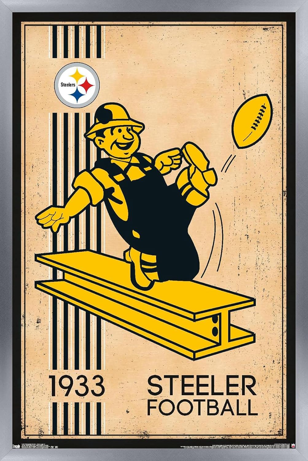 Trends International NFL Pittsburgh Steelers - Retro Logo 14 Wall Poster, 22.375" x 34", Silver Framed Version