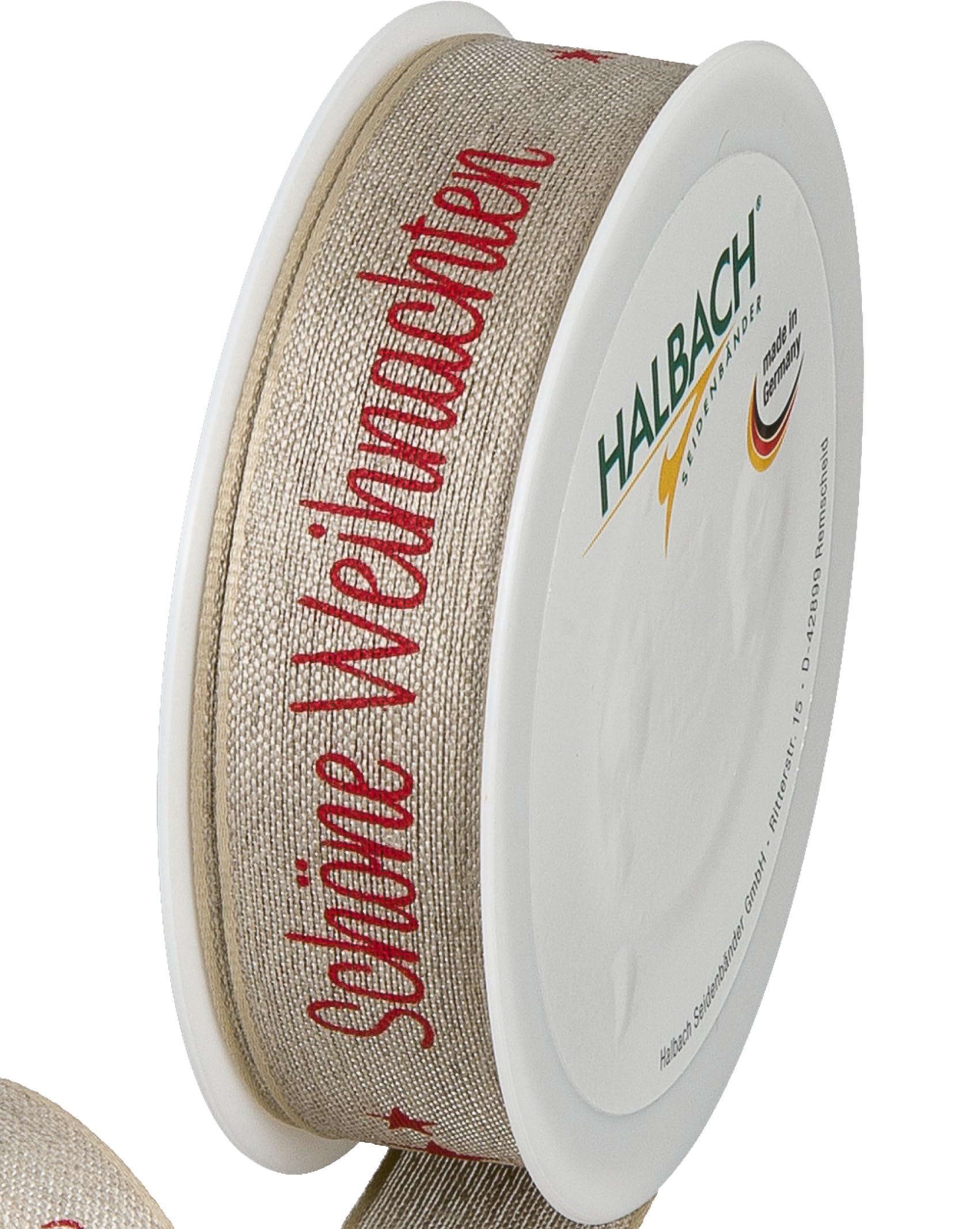 Ruban Cadeau De Noël Halbach Seidenbänder - Lin De Qualité - 25 Mm X 15 M - Fabriqué En Allemagne - Certifié Oeko-Tex