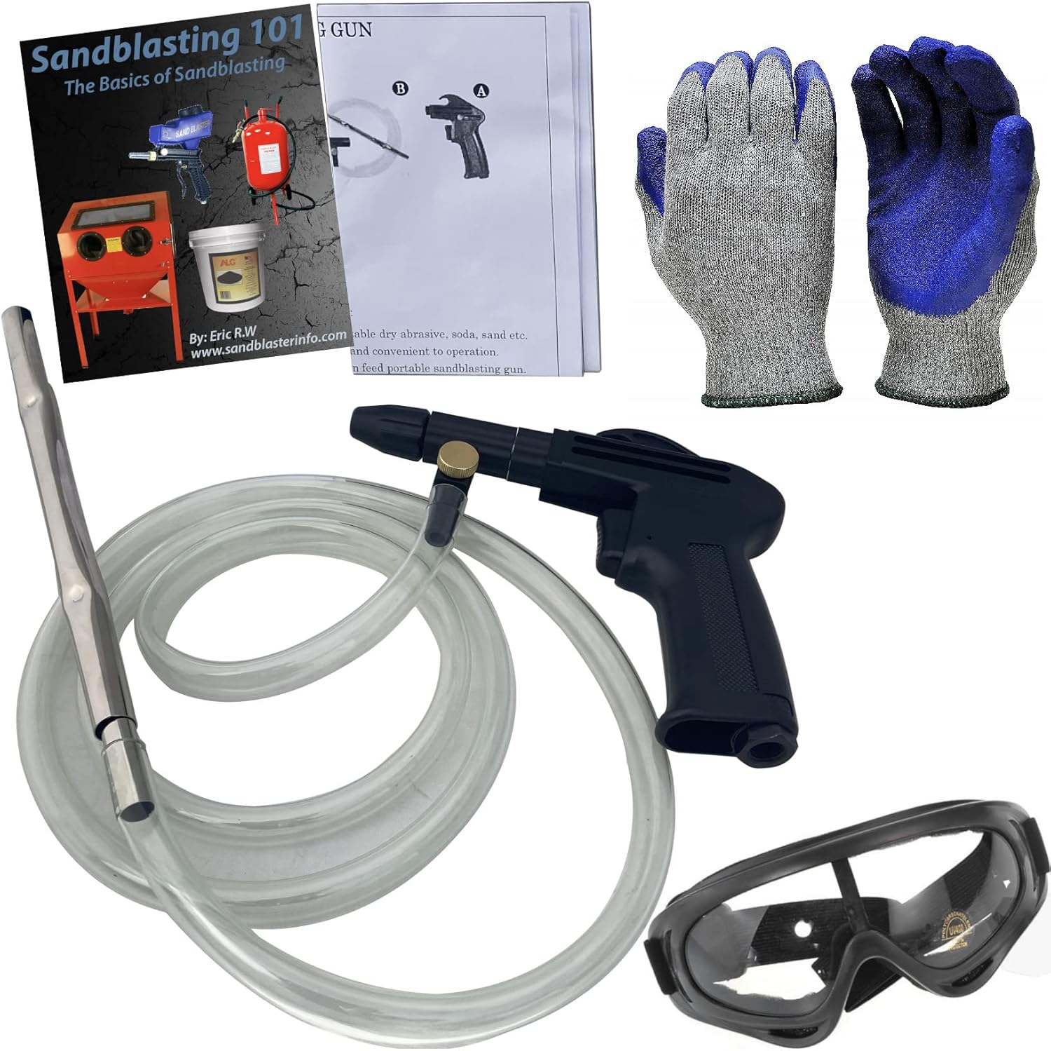 Siphon Sandblaster Gun Full Kit Sand Blaster Nozzle with Goggles