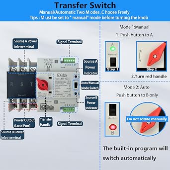 Automatic Generator Transfer Switch 100A 3P 4-Wire 120/240V Automatic/Manual Generator Transfer Switch Ensures Stable Power Transmission, Easy to Use