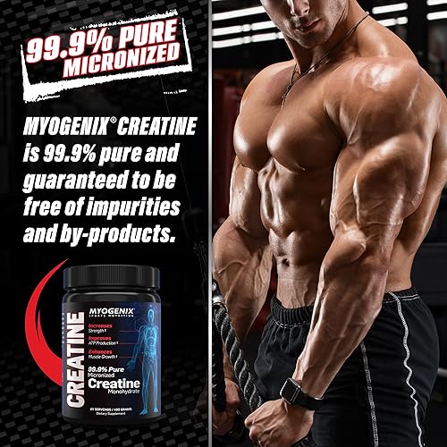 Miniatura 6 de Myogenix Monohidrato de creatina, polvo de creatina pura para fuerza y resistencia, apoya la producción de ATP y la fuerza muscular, sin aditivos,
