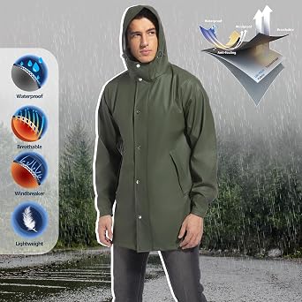 UNIQUEBELLA Raincoat for Men, Rain Jackets Waterproof With Hood Breathable Windbreaker Outdoor Men's Lightweight Coat