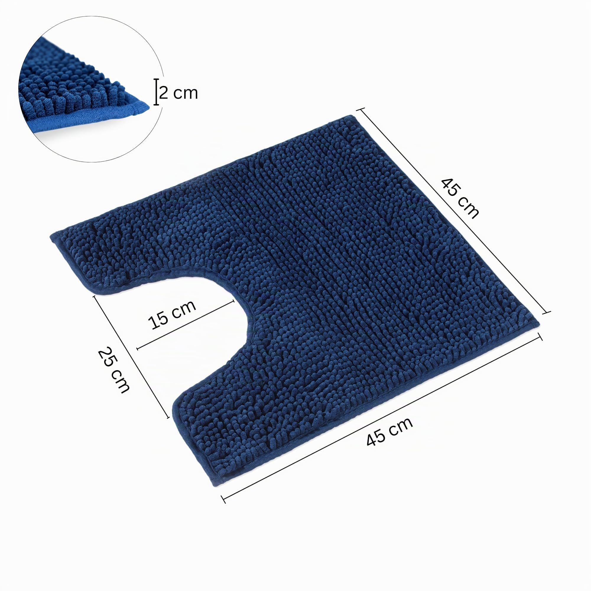 WohnDirect Tapis de Bain Bleu foncé 45x45 cm découpe – Antidérapant, Absorbant, Chenille Microfibre Ultra Douce – Confort Salle de Bain, Lavable Machine, Séchage Rapide