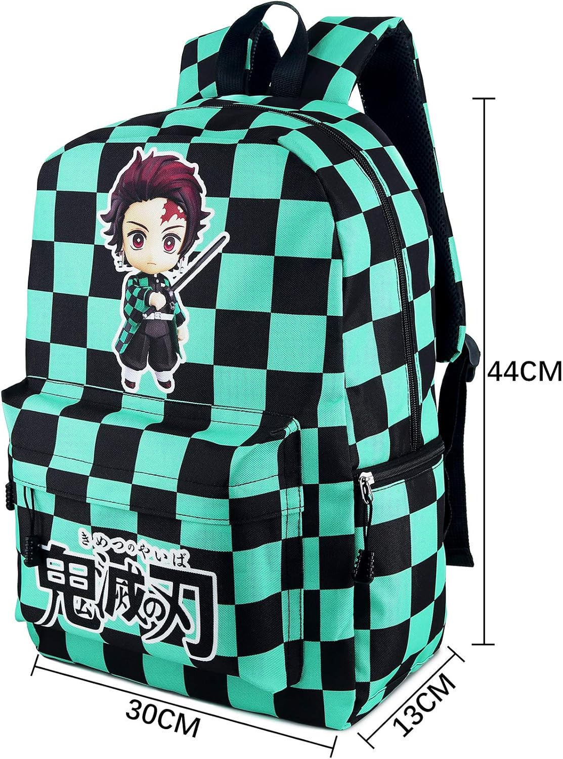 Roffatide Anime Kamado Tanjirou Backpack Black Green Plaid School Bag Large Capacity Laptop Back Pack