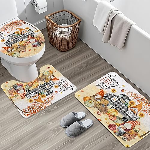 Miniatura 4 de Bonsai Tree Juego de 4 cortinas de ducha de otoño, decoración de baño de otoño, juegos de cortinas de ducha de gnomo con alfombras, juego de