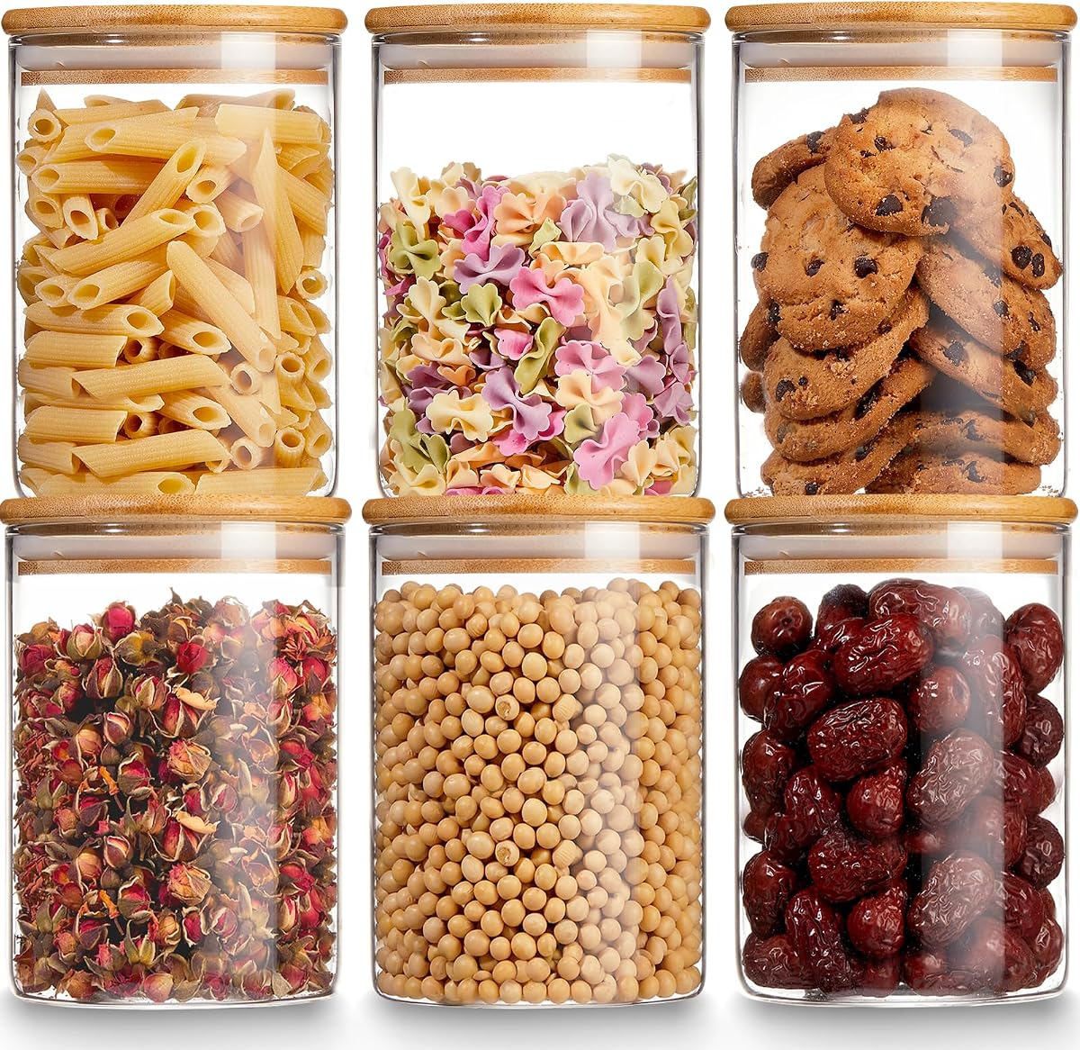 Tarros de almacenamiento de vidrio con tapa hermética de bambú, tarro de almacenamiento de alimentos de 27 onzas con etiquetas, botes de vidrio herméticos, recipiente de cocina transparente para dulces, galletas, arroz, granos de café, bocadillos, especias