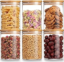 Glass Storage Jars with Airtight Bamboo Lid, 27 OZ Food Storage Jar with Labels, Airtight Glass Canisters, Clear Kitchen Container for Candy, Cookie, Rice, Coffee Beans, Snacks, Spices