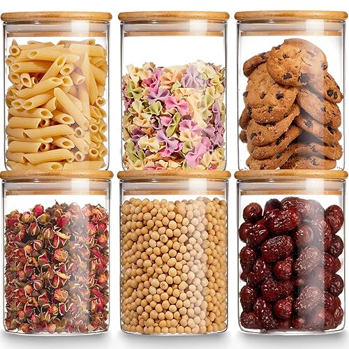 Gencywe Glass Storage Jars with Bamboo Lid, 27 OZ Airtight Food Storage Jar with Labels, Clear Kitchen Canisters for Candy, Cookie, Rice, Coffee Beans, Snacks, Spices