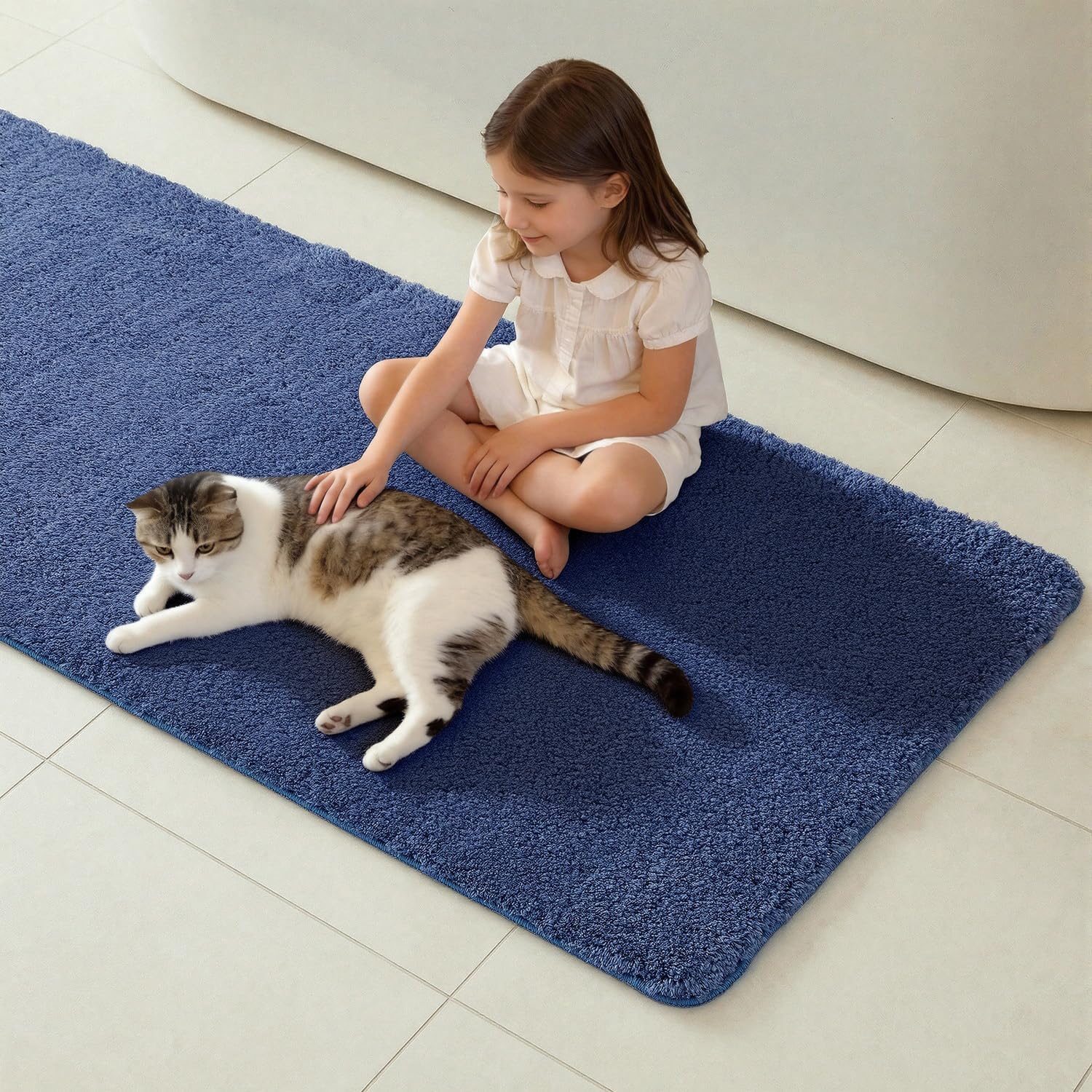 TYUU Bathroom Rugs Non Slip Washable, Ultra Soft Super Absorbent Quick Dry Small Bath Mat with Rubber Backing for Bathroom Floor, Shower, or Sink, Denim Blue 20" x 30"