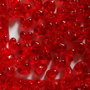 Heart Beads Ruby Red Transparent Large Hole Pony Beads Pk50 Made in USA, B07877