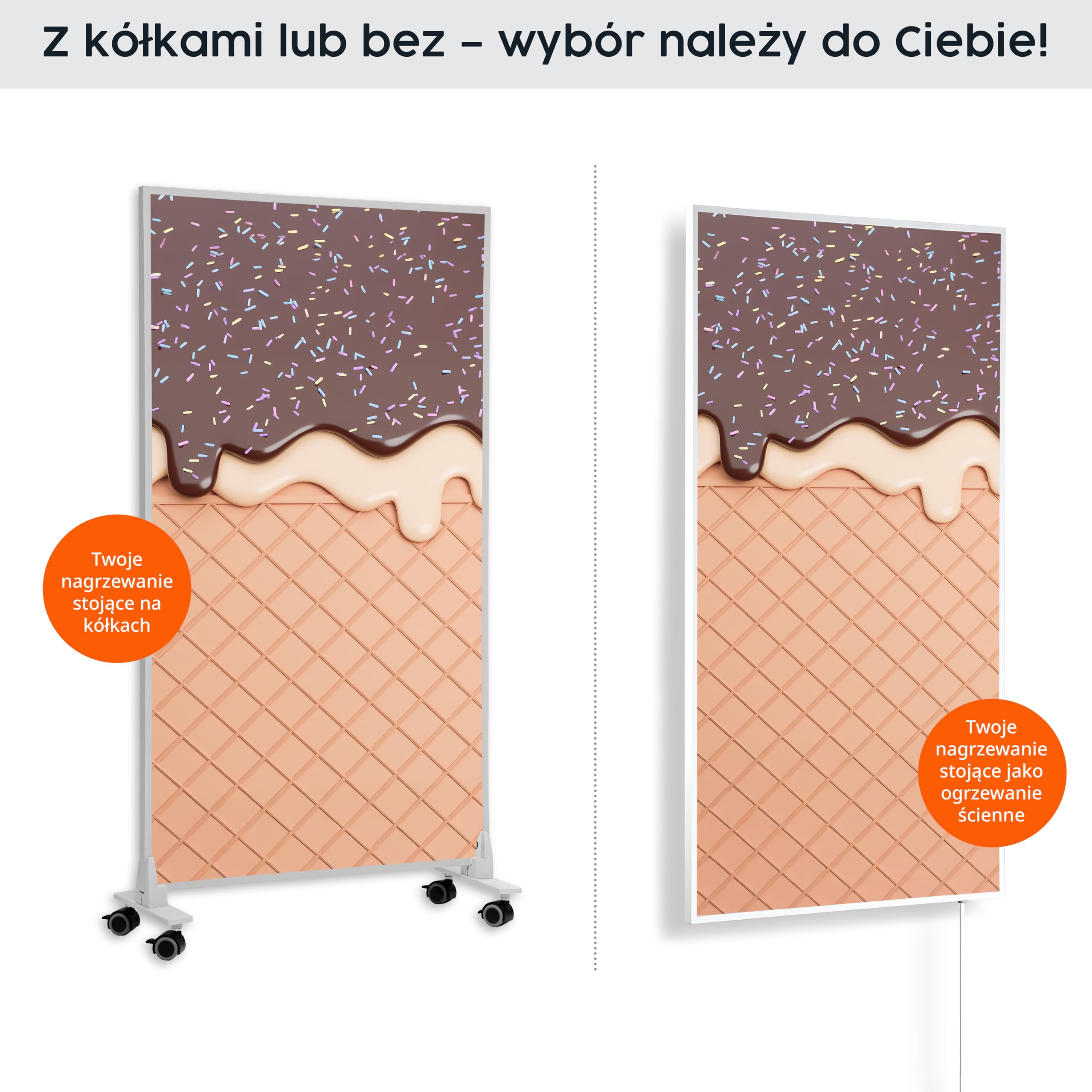 Grzejnik na podczerwień Könighaus w kształcie obrazu – 1000 W – energooszczędny = nagrzewa się w ciągu 2 minut – z nóżkami i termostatem – mobilny grzejnik – przyciąga wzrok motywem: biały