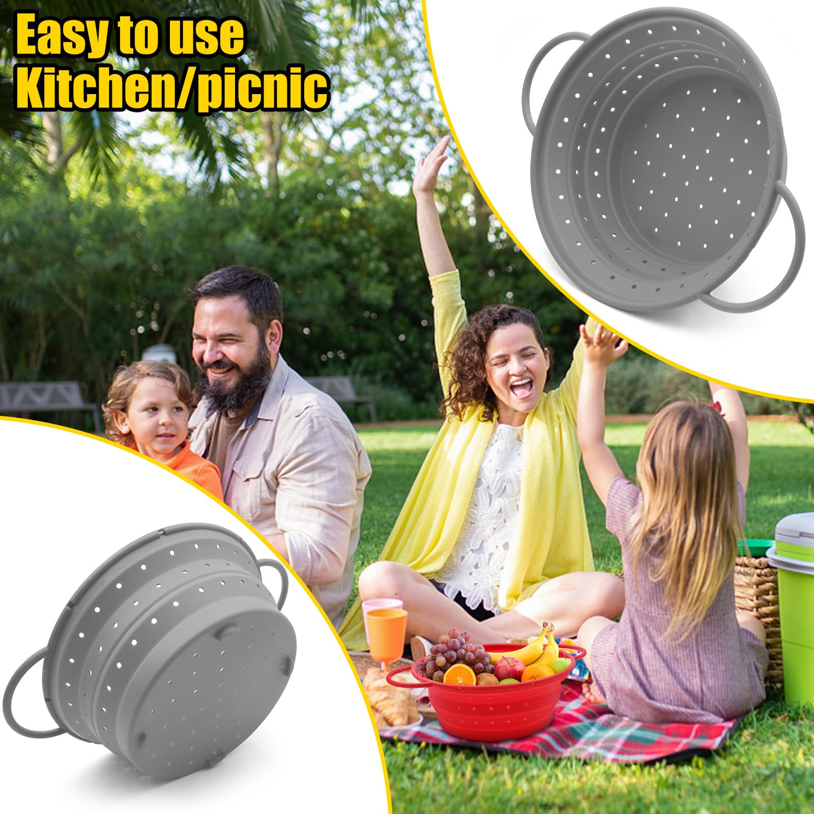 Colino Pieghevole In Silicone Per Alimenti – Diametro 26,4 Cm, Lavastoviglie E Microonde, Perfetto Per Scolare Pasta, Verdura E Frutta (Grigio)