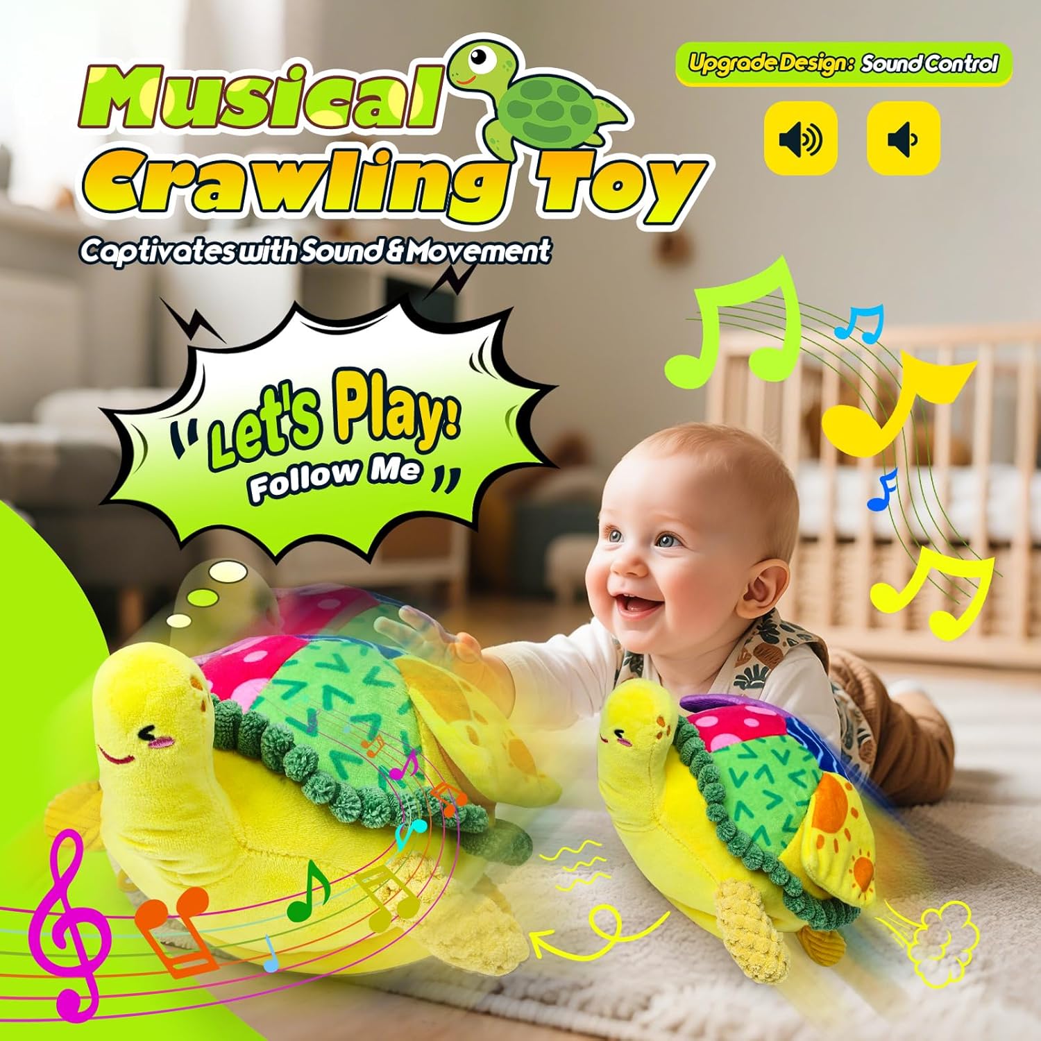 Esjay Crawling Musical Turtle Plush Toy and Busy Board, Dancing Bouncing Recording Walking Sensory Toys for Boys Girls Toddlers