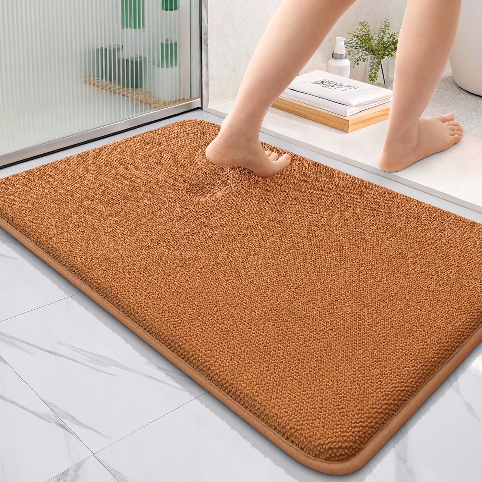 OLANLY Thick Memory Foam Bathroom Rugs 36x24, Soft Absorbent Bath Mat, Clay