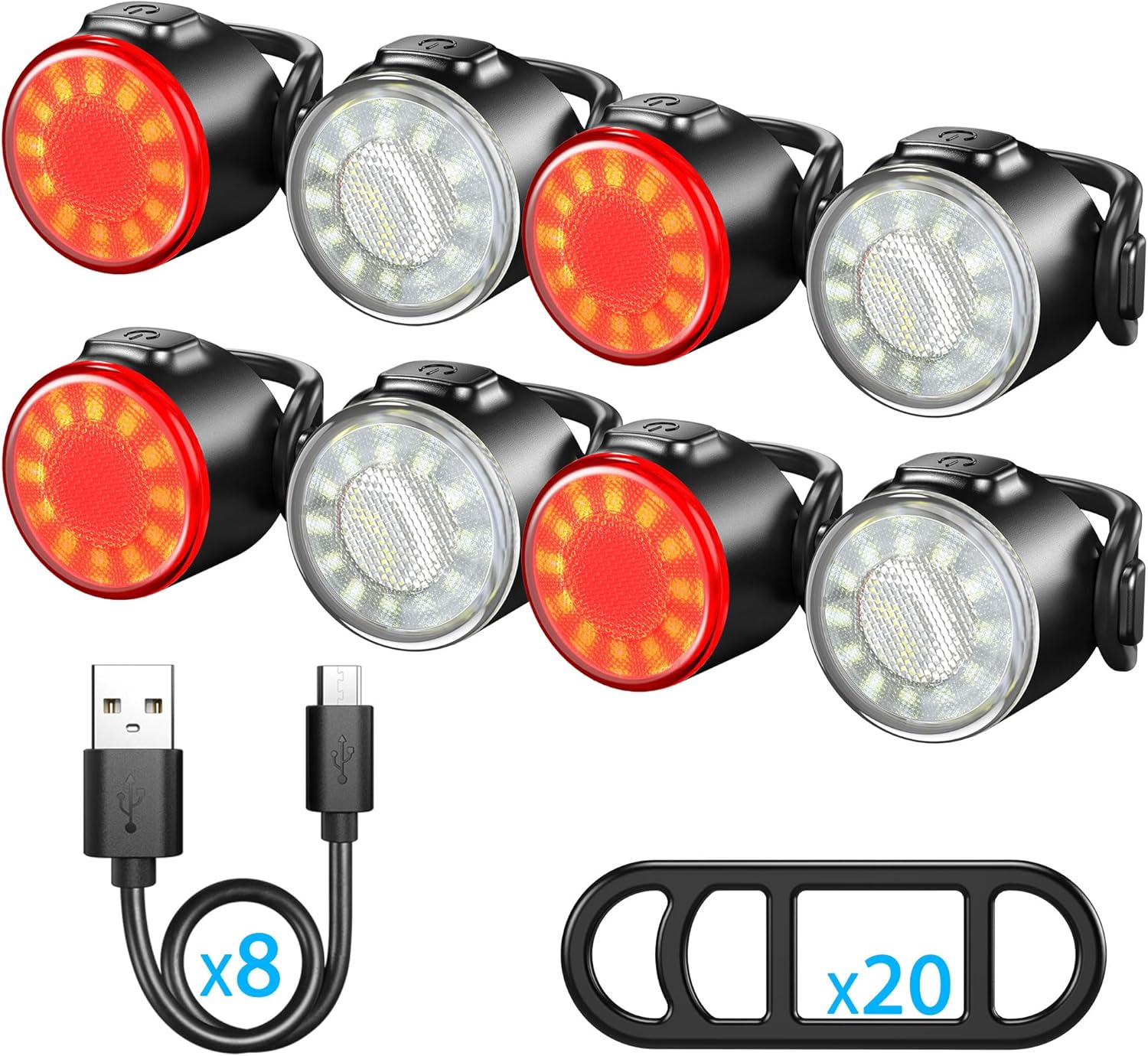 Bike Lights, USB Fast Charging Bike Front and Tail Light Set, IPX5 Waterproof Standard, 6 Lighting Modes, Easy to Disassemble, Safe and Reliable, Suitable for Night Riding on Road and Mountain Bikes.
