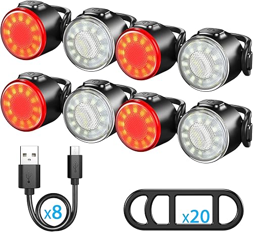 Bike Lights, USB Fast Charging Bike Front and Tail Light Set, IPX5 Waterproof Standard, 6 Lighting Modes, Easy to Disassemble, Safe and Reliable,