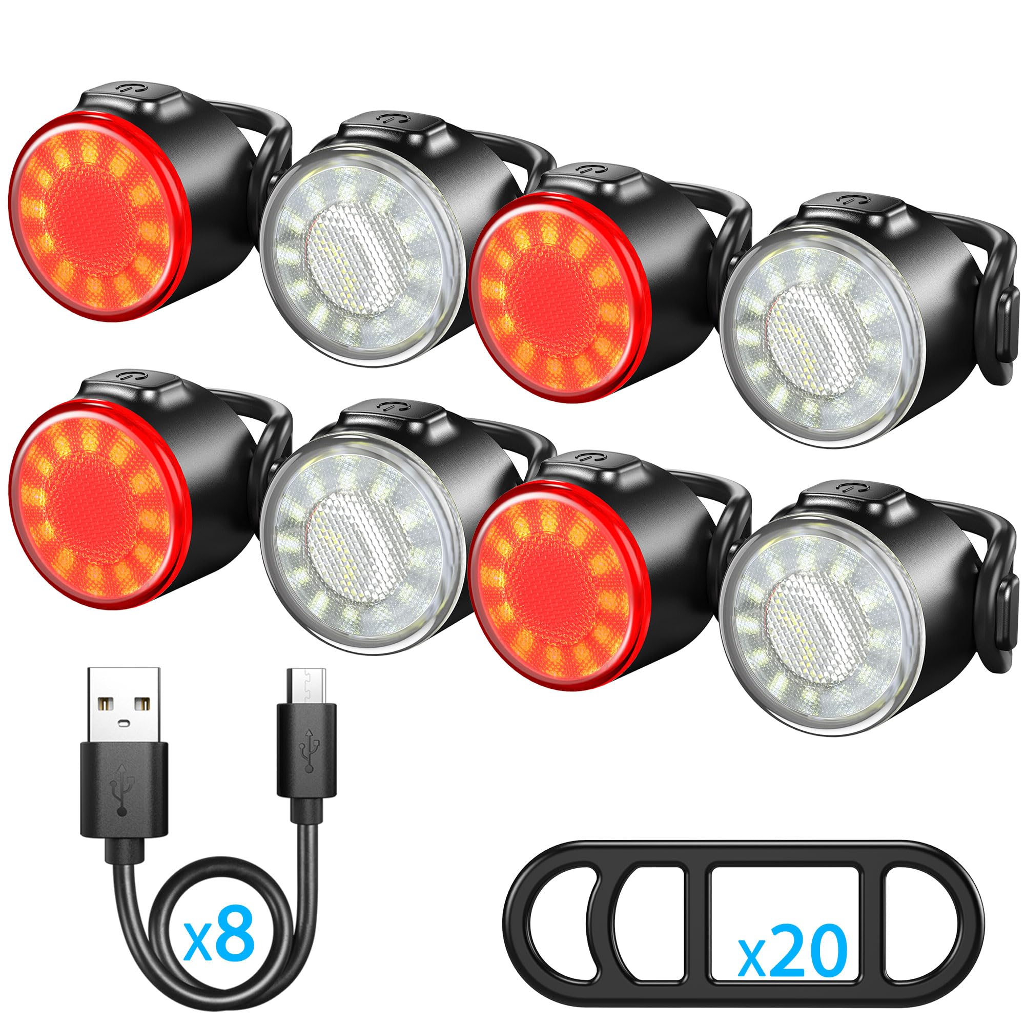 Bike Lights, USB Fast Charging Bike Front and Tail Light Set, IPX5 Waterproof Standard, 6 Lighting Modes, Easy to Disassemble, Safe and Reliable,