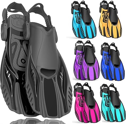 Miniatura 13 de Aletas de Esnórquel Aletas de Buceo Hebillas Ajustables Talón Abierto Aletas de Natación Tamaño de Viaje Aletas Cortas de Natación para Esnórquel