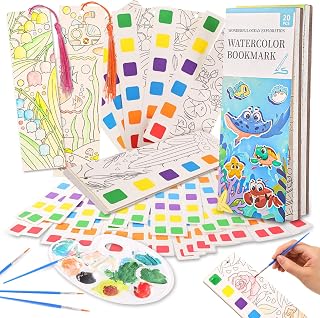 WSICSE Pocket Watercolor Painting Bookmarks Kit, 40 Sheet Watercolor Book for Kids, 2Pcs Watercolor Painting Coloring Book for All Ages, with 40Pcs Tassels, Watercolor Paint Set, DIY Arts Crafts Kit