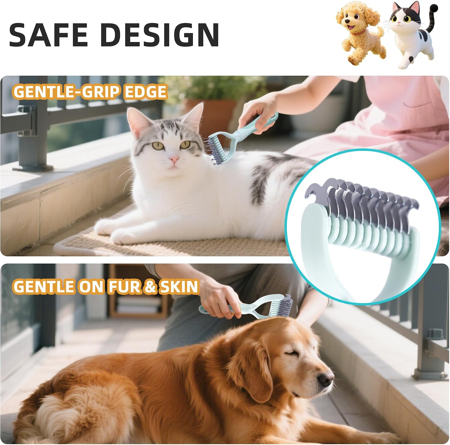 Pet Hair Removal Comb,New Cat Brush with Release Button,Pet Grooming Brush for Short&Long Pet Hair,Deshedding Brush for Pet (Green Set) image 5