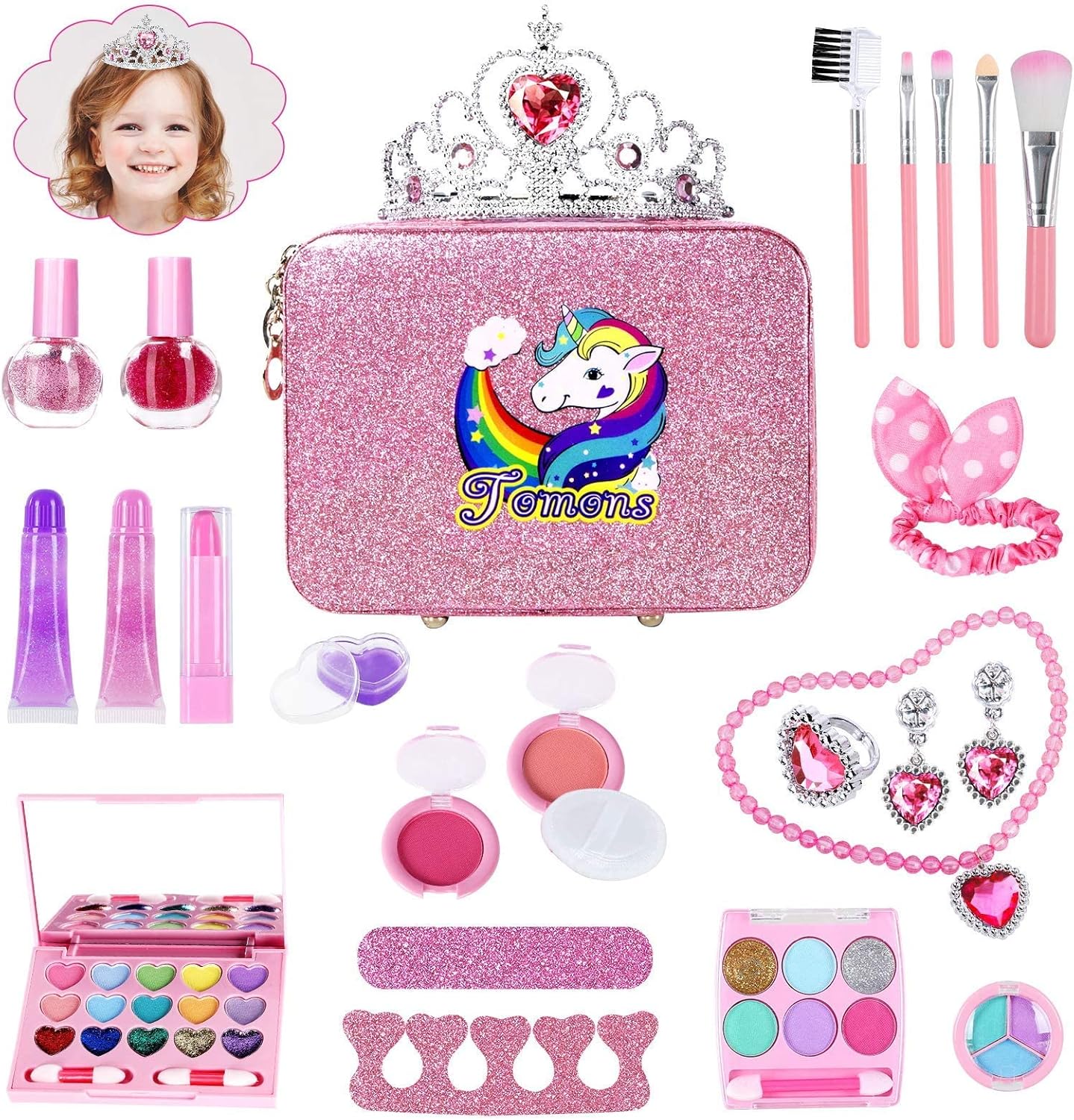 Tomons Kids Washable Makeup Kit, Fold Out Makeup Palette with Mirror, Make Up Toy Cosmetic Kit Gifts for Girls - Safety Tested- Non Toxic : Toys & Games