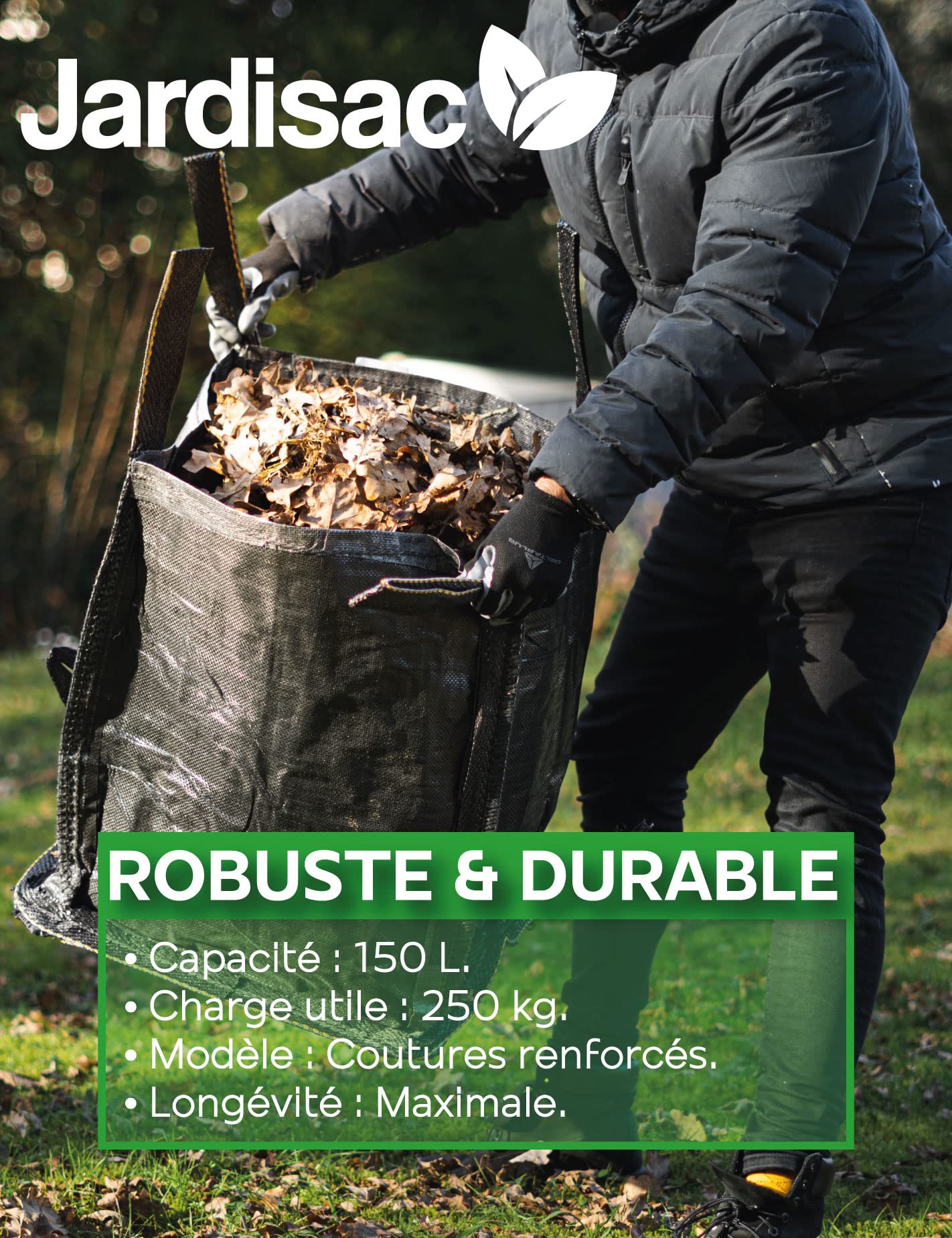 Bolsa de jardín profesional - Ultra resistente y reutilizable - Gran capacidad 150 L - Lote de 10 unidades