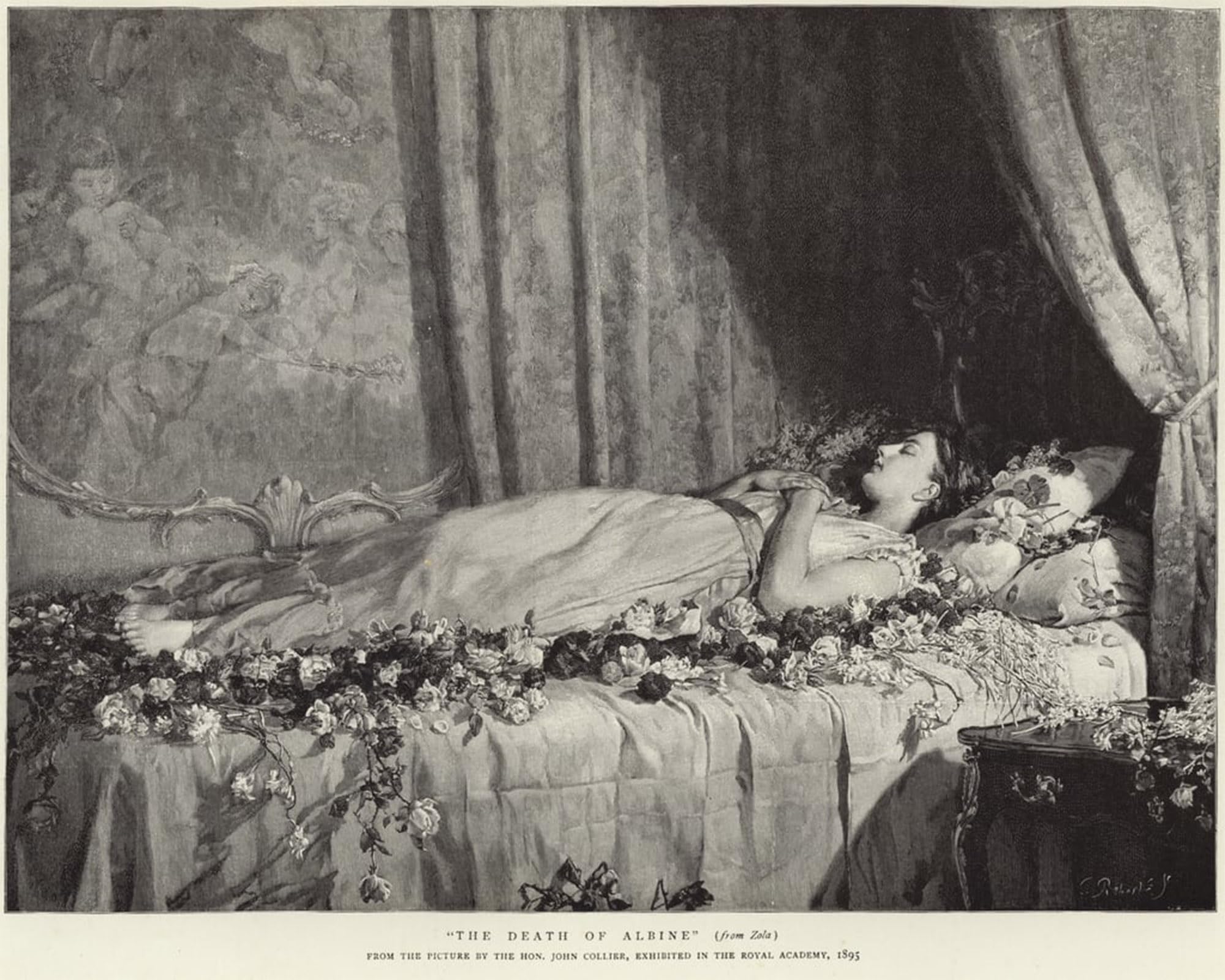 SERENDIPITP Retro Picture Poster Wall Art Pictures Painting The Death of Albine by John Collier Wall Art Canvas Print for Wall Decor 60x90cm
