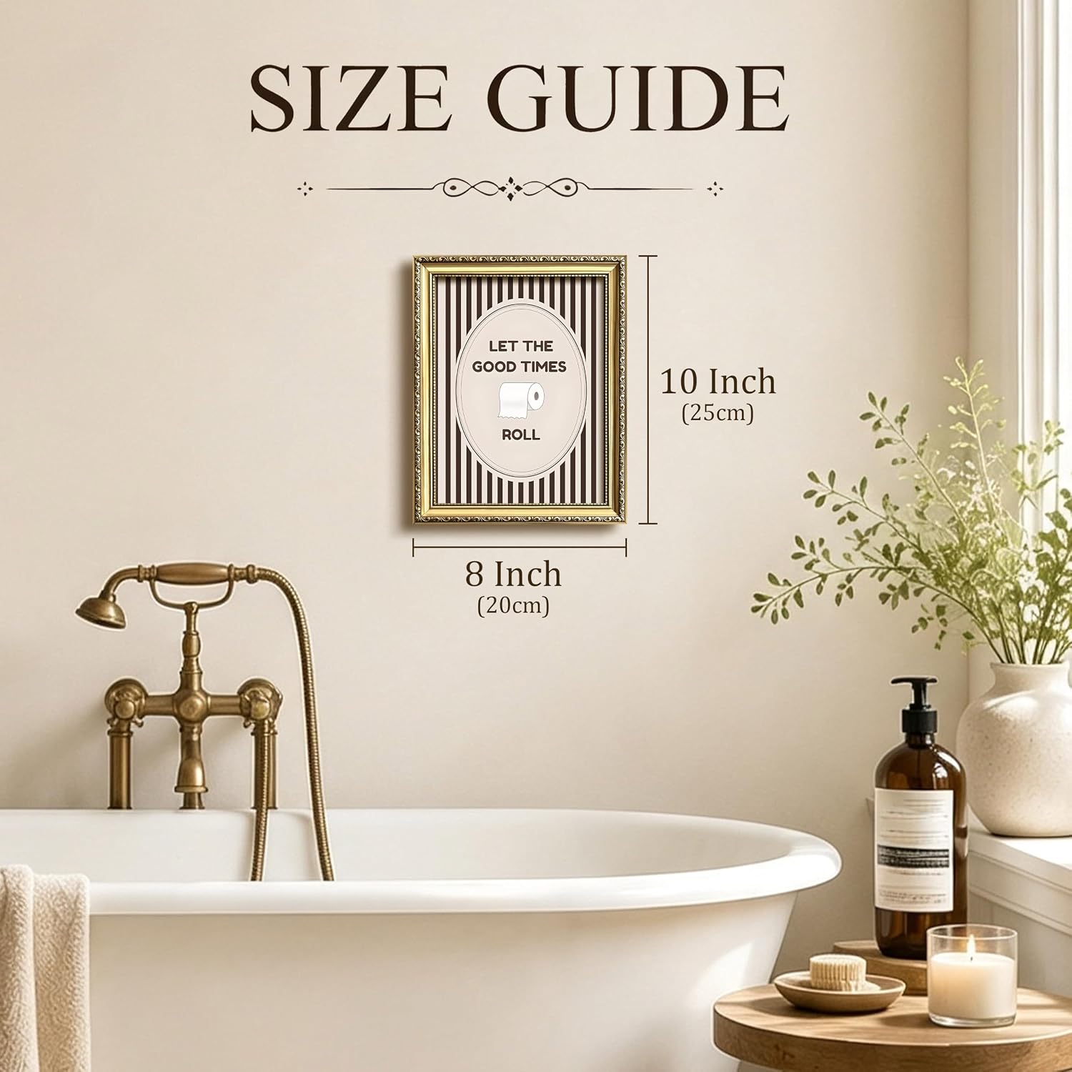 Vintage Gold Framed Fun Bathroom Wall Decor, Let The Good Times Roll Toilet Paper Canvas Wall Art, Humorous Black and White Stripe Restroom Print Picture Poster for Guest Bathroom Home 8x10 Inch image 4