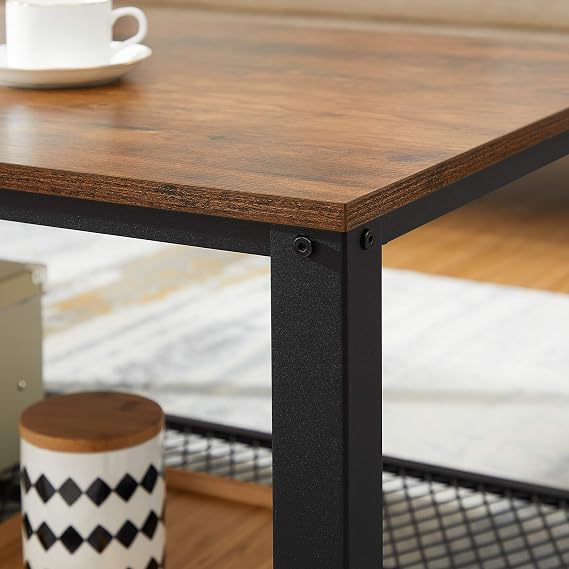 Vasagle Coffee Table, 2 Tiers Living Room Table, Grill Shelf, TV Table, Metal Frame, Adjustable Feet, For Living Room, Industrial Style, Vintage Brown/Black Lct61X