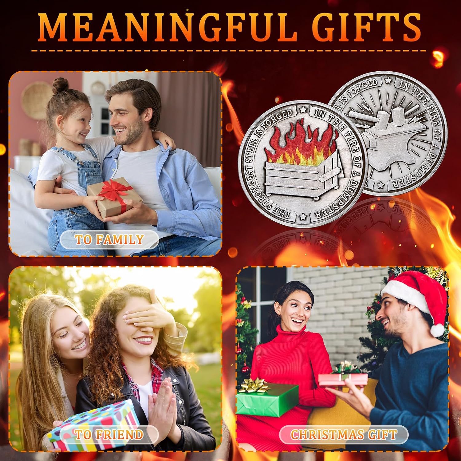 Tondiamo 20 Pcs Dumpster Fire Challenge Coin Double Sided Dumpster Fire Desk Accessories Funny Medallions Staff Appreciation Gifts Inspirational Gifts for Coworker Colleagues Humorous Office Decor
