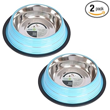 Iconic Pet 12 Cup Color Splash Striped Non-Skid Pet Bowl for Dog or Cat (2 Pack), Blue, 96 oz
