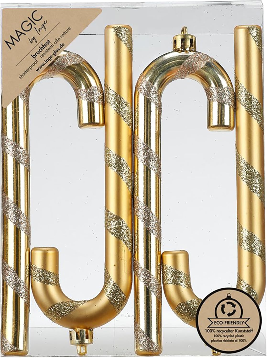 Inge-glas Christmas Tree Decorations Candy Canes 14 cm Plastic Set of 4 - Shatterproof & with Glitter - Christmas Tree Baubles for Christmas Tree - Christmas Tree Baubles & Christmas Tree Decorations