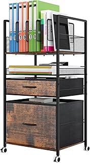 Carrinho utilitário rodante de 3 níveis com 2 gavetas, organizador de arquivos de metal móvel para escritório, escola, organização da casa, cor preta antiga