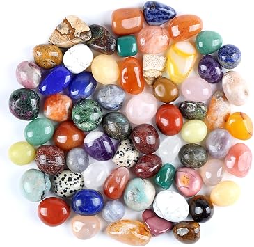 ZenQ 32 Different Crystals and Gemstones Set, Assorted Tumbled Stones | Mixed Colorful Polished Rocks for Kids, Crafts, Decoration, Collection, Approx. 0.6"-0.8"