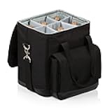 Picnic TIME Cellar 6-Bottle Wine Carrier & Cooler Tote, Insulated Padded Wine Cooler Bag for Travel, Portable Water-Resistant Wine Bag, (Black with Gray Accents)