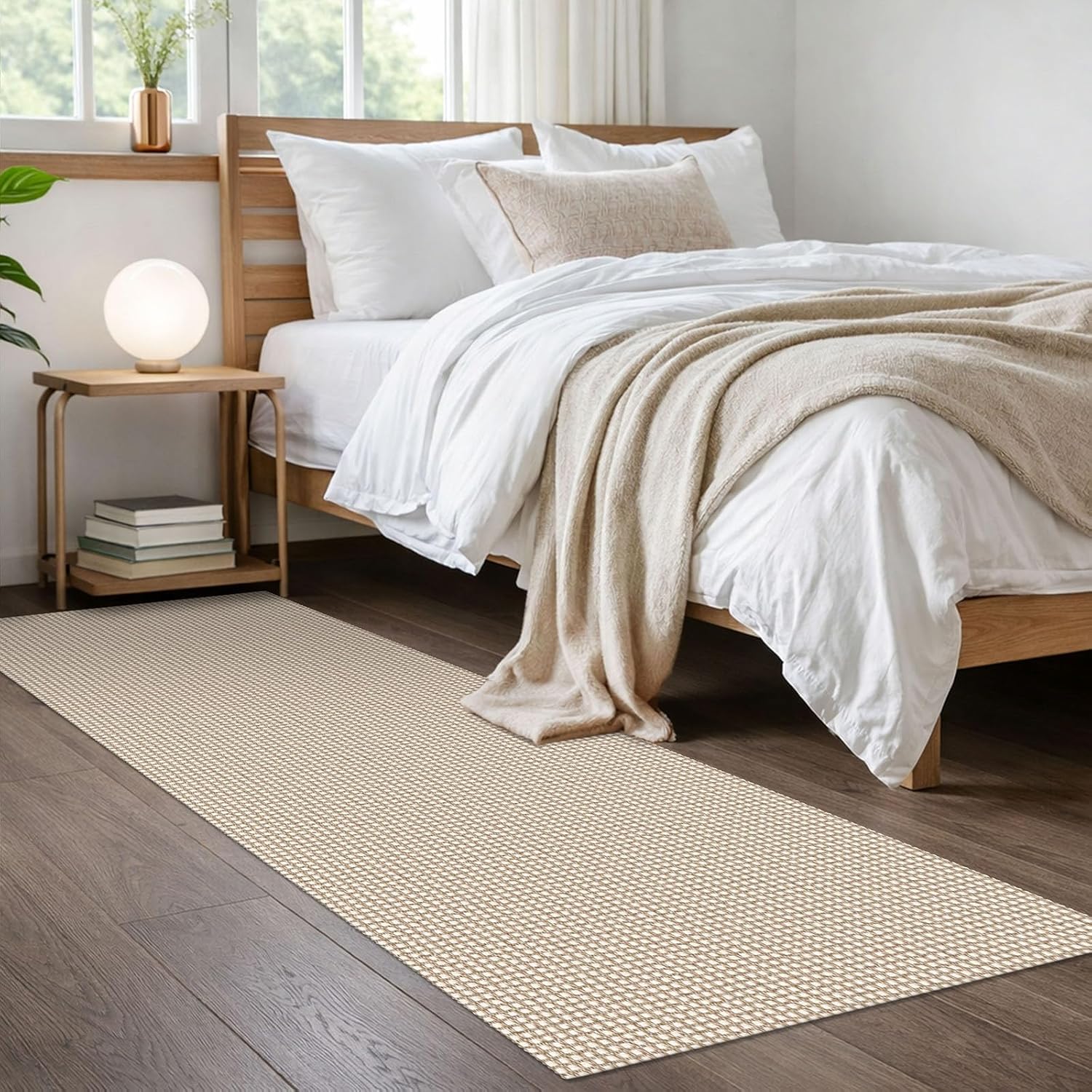 IOHOUZE Washable Runner Rug 2x6 Non Slip Runners for Hallways Entryway Runner Indoor, Kitchen Rugs Woven Cotton Floor Carpet for Kitchen Hall Entrance Bedroom, Beige/Khaki