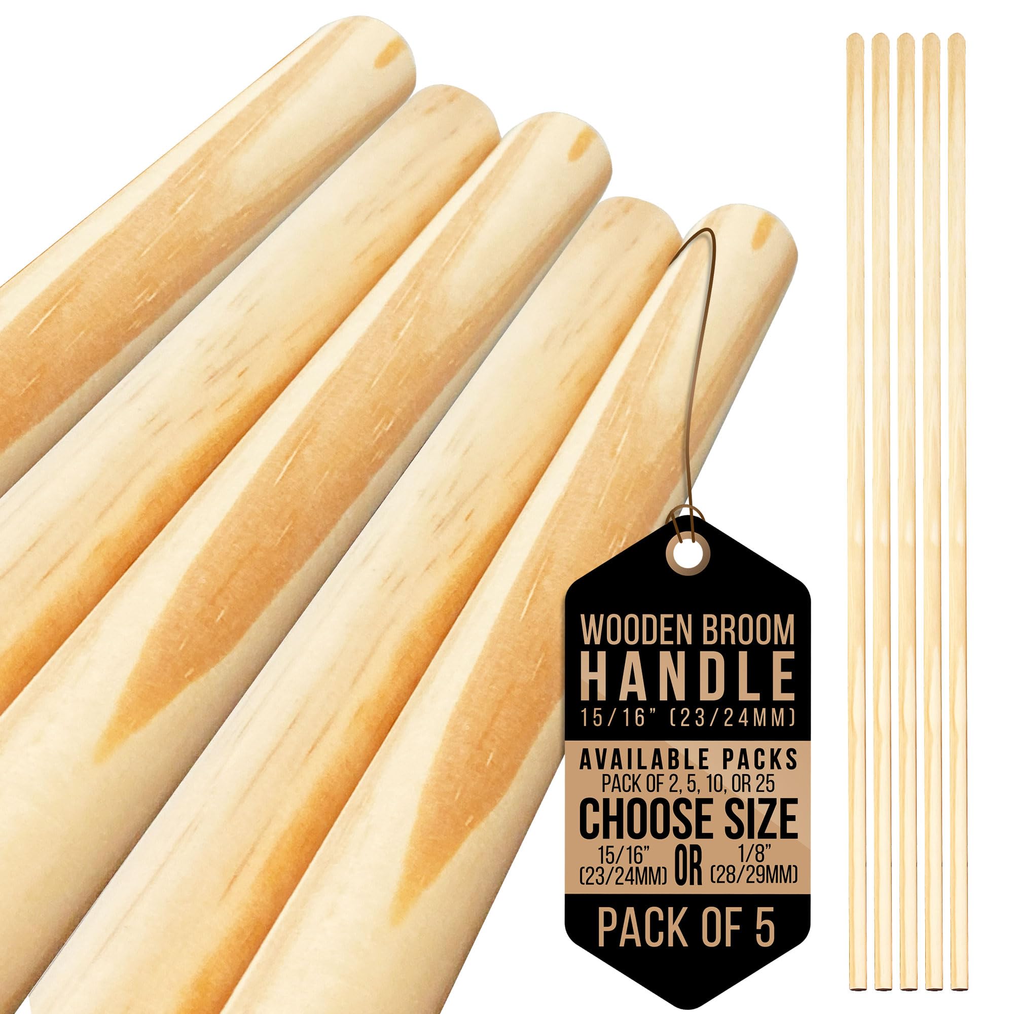 Tdbs The Dustpan And Brush Store Pack Of 5 Wooden Broom Handle – Multipurpose Garden Broom Shaft, Mop Handle, Broomstick Brush Pole, Plant Support Wooden Sticks For Garden - 120Cm Long Stick (, 15/16" (23/24Mm)