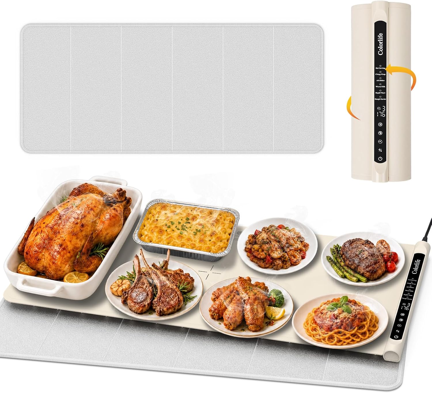 Colorlife Warming Mat for Food,Electric Warming Tray with Heat Resistant Mat for Countertop,Rapid Heating-7 Temp Settings,6H Timer,Child Lock,Large Food Warmer for Buffet,Party,Kitchen - L Grey