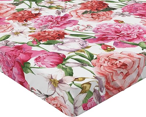 Miniatura 3 de Ambesonne Sábana bajera ajustable de flores de acuarela, estampado floral victoriano estilo pintura con rosas de peonías, funda de cama con bolsillo