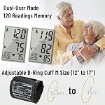LotFancy Blood Pressure Monitor Upper Arm Large Cuff(12"-17”), Accurate Adjustable Digital BP Machine, Upper Arm Cuff, 2 Users, 120 Reading Memory, BP Meter with Large Screen for Home Use