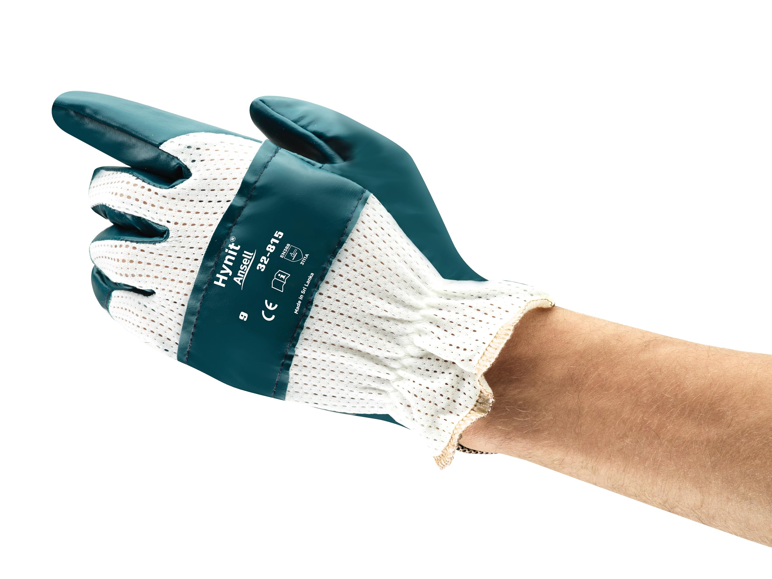 Ansell Hynit 32-815 Gants de Travail Oléofuges, Résistant à l’Abrasion, Protection Mécanique et Risques Industriels, Gant de Sécurité Homme Femme, Lavable, Bleu, Taille M (12 Paires)