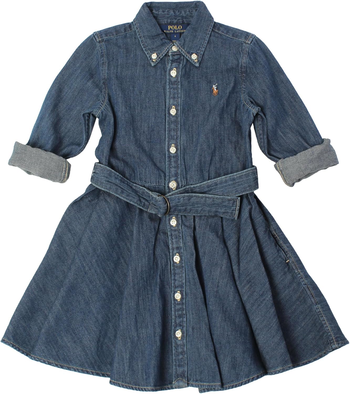 RALPH LAURENベルテッド コットン デニム シャツドレス 160