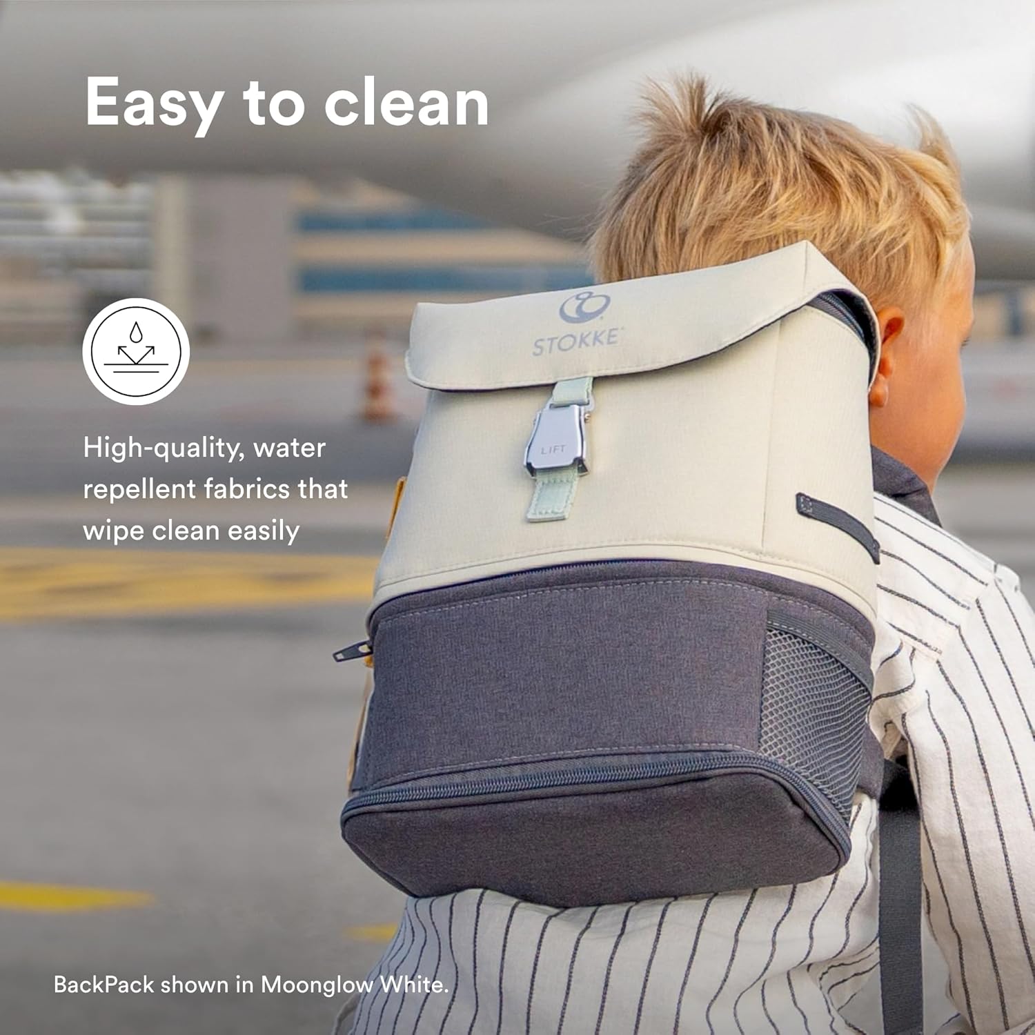 Stokke JetKids BackPack, Sea Green - Expandable Design for Kids 2-7 Years Old - Easy-to-Clean, Water Repellent Fabric - Includes Pull-Out Seat Pad, Name Tag & Detachable Captain Stripes