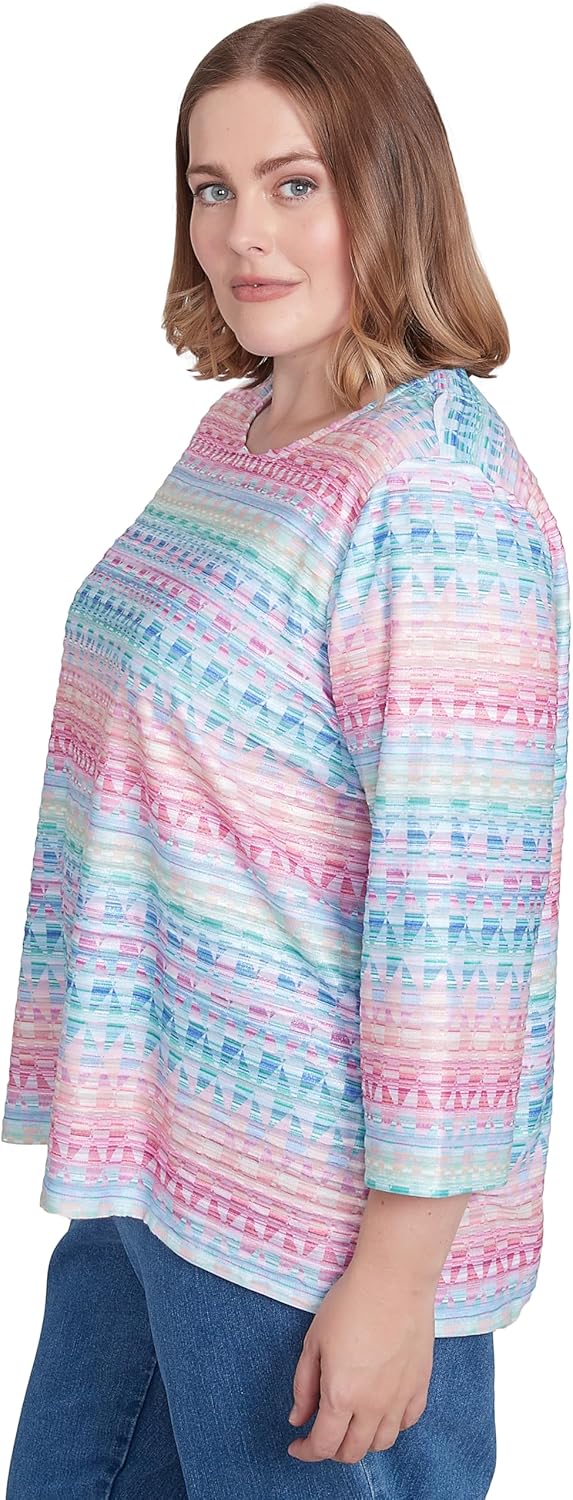 Geometric Crewneck Biadere Top