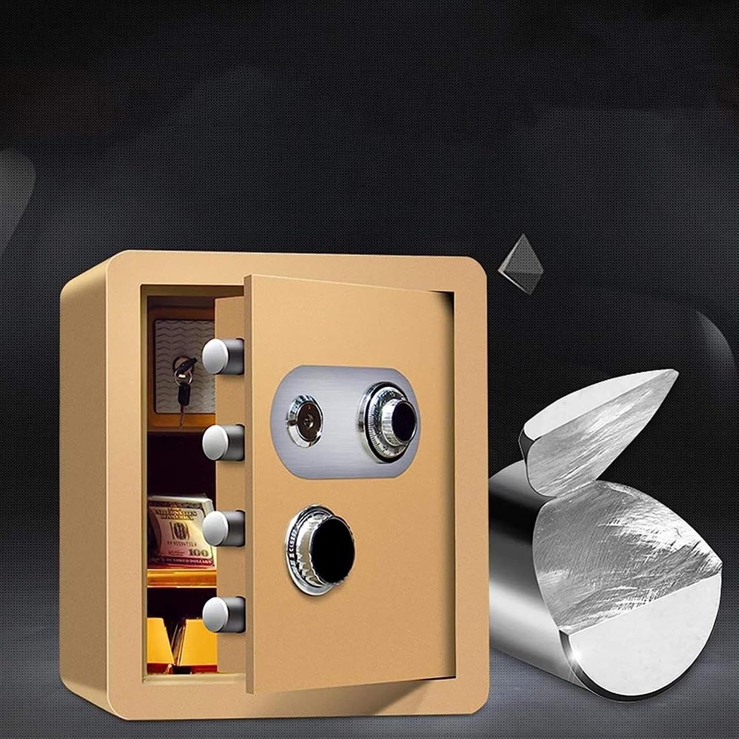 Safes & Door Locks Fire Resistant Security Digital Money Steel Alloy Drop Safe with Key Lock,Brown