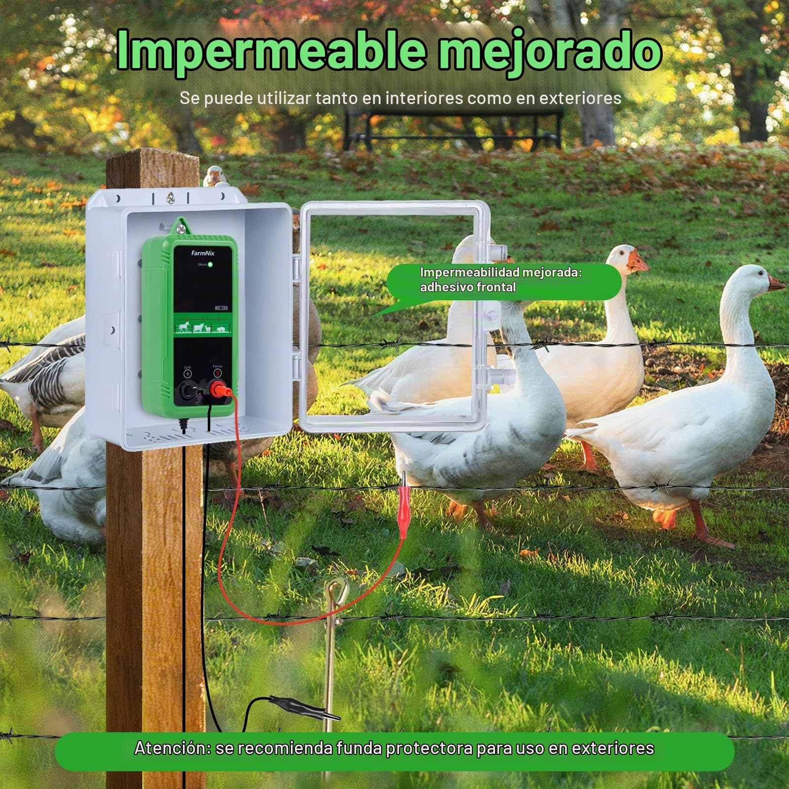 Energizador de Cerca Eléctrica 8KM, 1J, 12V, Salida 10KV | Bajo Consumo, Compatible AC/DC/Solar para Jardín, Granja y Pastos Pequeños