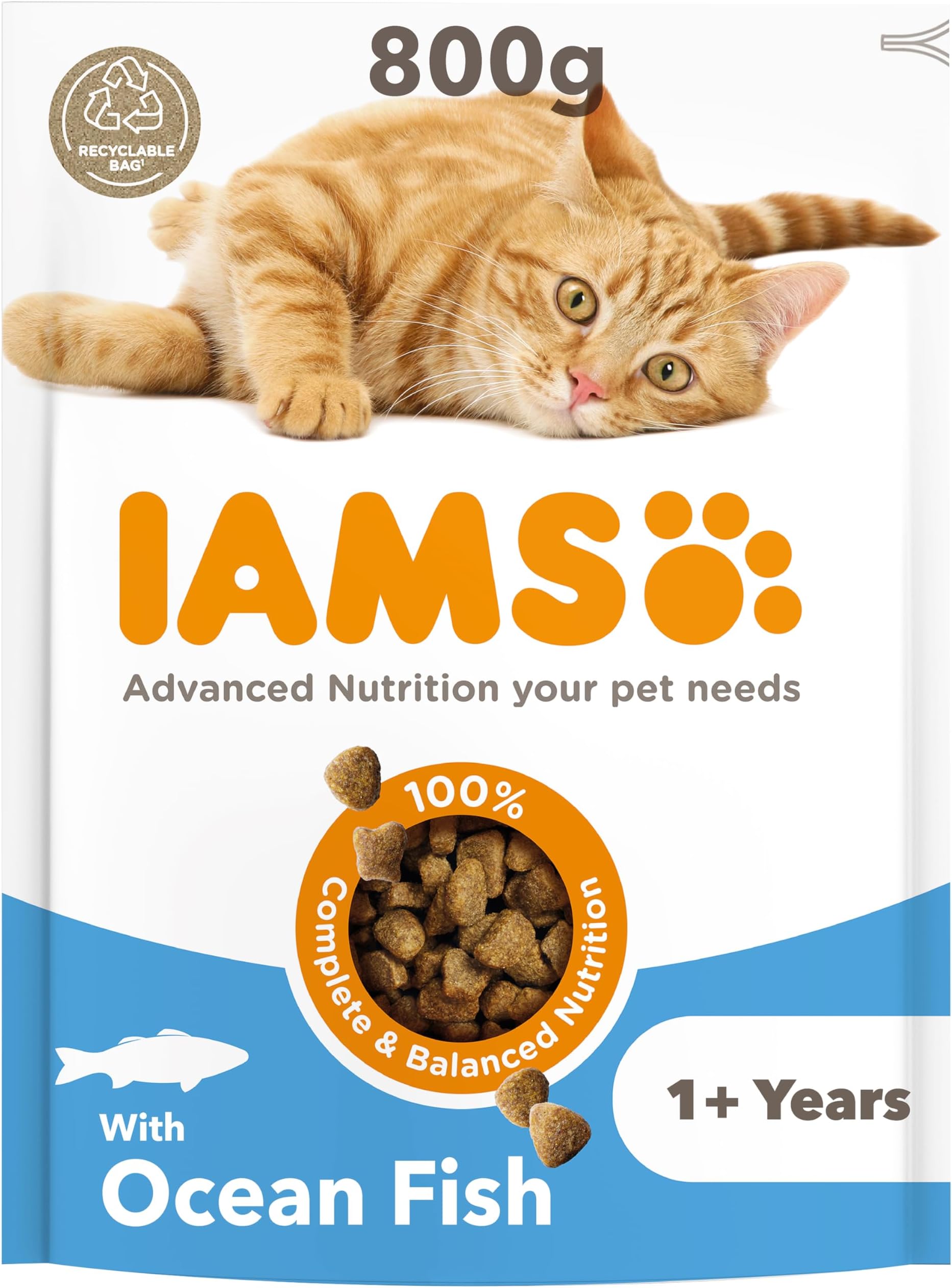 Adult Complete Dry Cat Food Ocean Fish 800g - Supports Strong Immune System